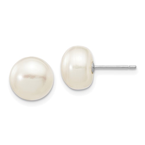 FB Jewels Solid Sterling Silver Green 10-11mm Fw Cultured Button Pearl Stud Earring 