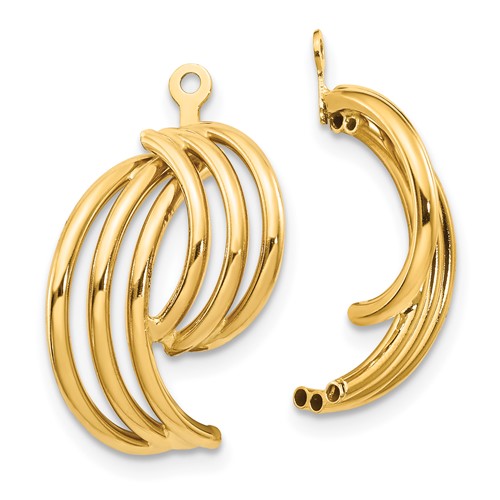 14k Gold Polished Double Hoop Dangle Jackets for Stud Earrings 1.14 Height 