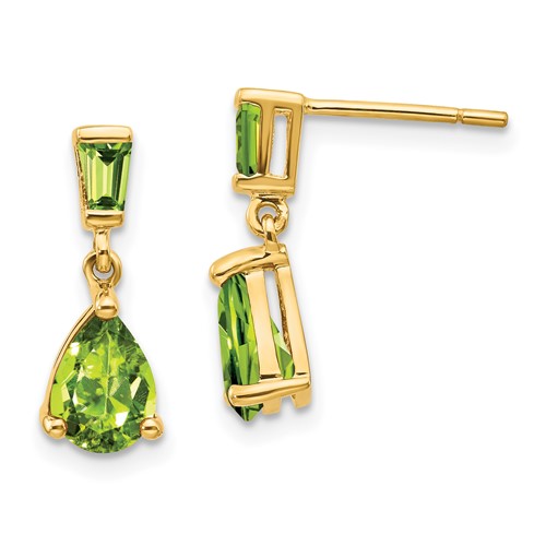 14k Yellow Gold Green Peridot Drop Dangle Chandelier Post Stud Earrings Gemstone Fancy Fine Jewelry For Women Gifts For Her