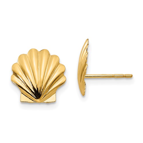 14k Yellow Gold Scallop Sea Shell Mermaid Nautical Jewelry Post Stud Earrings Outdoor Nature Animal Life Fine Jewelry Gifts For Women For Her IceCarats 3834818828312656329