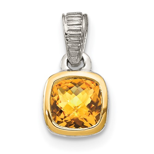 14k White Gold Yellow Citrine Diamond Pendant Charm Necklace 