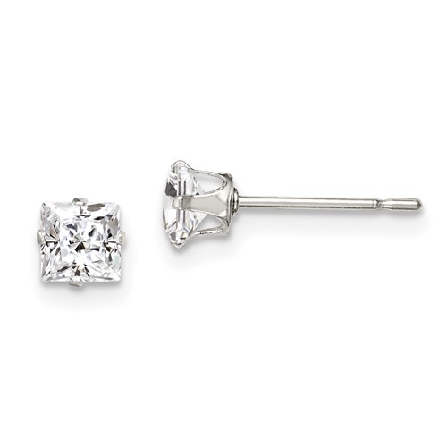 FB Jewels Solid 925 Sterling Silver 4mm Round Snap Set Cubic Zirconia CZ Stud Earrings 