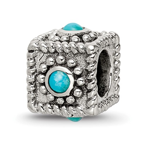 925 Sterling Silver Charm For Bracelet Square Blue Turquoise Bead Stone Crystal Fine Jewelry Gifts For Women For Her