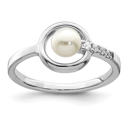 925 Sterling Silver Cubic Zirconia Cz 6mm Button Freshwater Cultured Pearl In Circle Band Ring Fine Jewelry For Women Gifts For Her