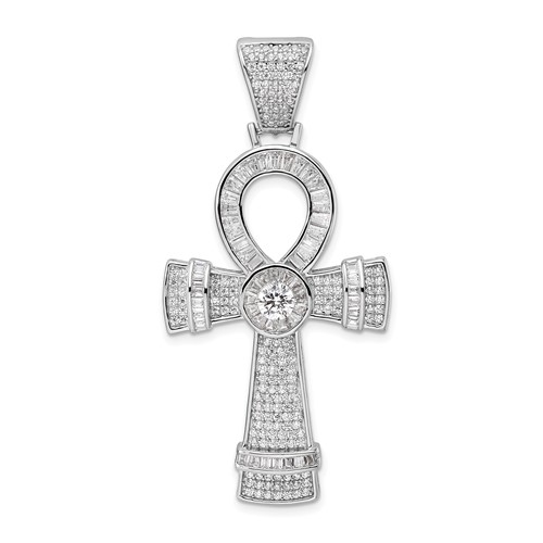 Jewels By Lux 925 Sterling Silver Womens Round CZ Cross Religious Fashion Charm Pendant