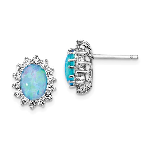 CZ Post Earrings Fine Jewelry for Womens Gift Set Mia Diamonds Sterling Silver Rhodium-Plated Blue Created Opal Cubic-Zirconia 
