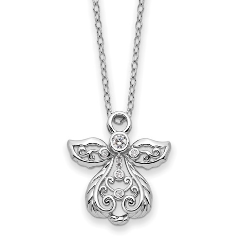 925 Sterling Silver Cubic Zirconia Cz Angel Of Friendship 18 Inch Chain Necklace Pendant Charm Religious Inspirational Fine Jewelry Gifts For Women For Her