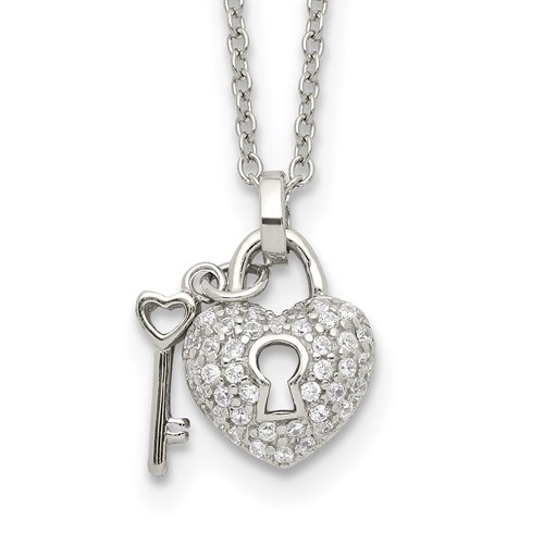 Ext Necklace Stainless Steel Polished Hearts with Crystals w/ 2.25in