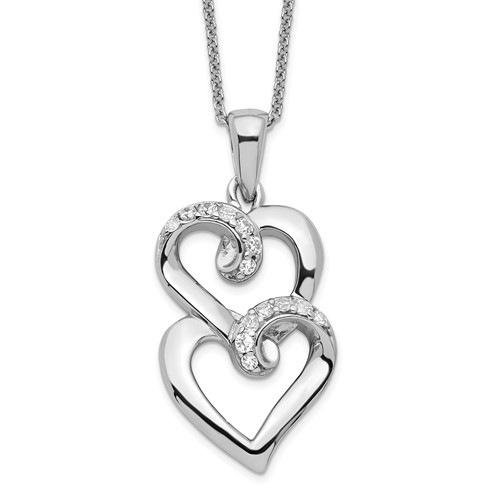 925 Sterling Silver Cubic Zirconia Cz Sisters By Chance 18 Inch Hearts Chain Necklace Pendant Charm S/love Inspirational Fine Jewelry Gifts For Women For Her