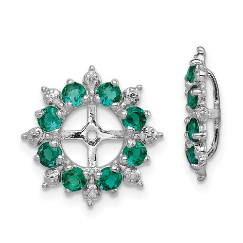 Sterling Silver Created Emerald & Black Sapphire Earring Jacket 