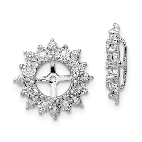 FB Jewels Solid Sterling Silver Rhodium Diamond & Black Sapphire Earring Jacket 