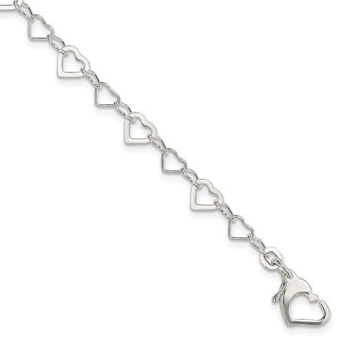 FB Jewels Solid 925 Sterling Silver 7.5Inch Polished Fancy Heart Link Bracelet 