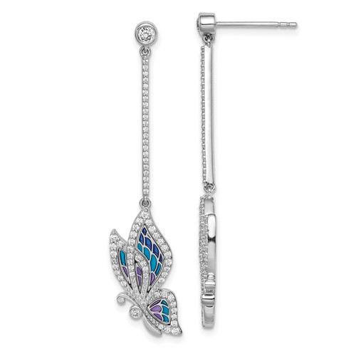 FB Jewels Solid 925 Sterling Silver Rhodium-Plated Diamond and Whiskey Quartz Hinged Earrings