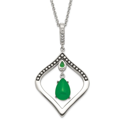 Solid Stainless Steel/Textured Synthetic Dyed Jade 2in Extension Pendant Necklace Charm Chain
