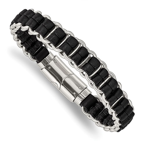 Stainless Steel Black Rubber 9.25in Bracelet