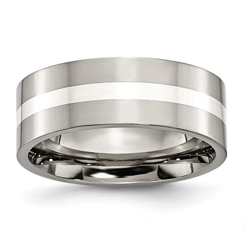 Titanium Grooved Sterling Silver Inlay 8mm Brushed Band Best Quality Free Gift Box 